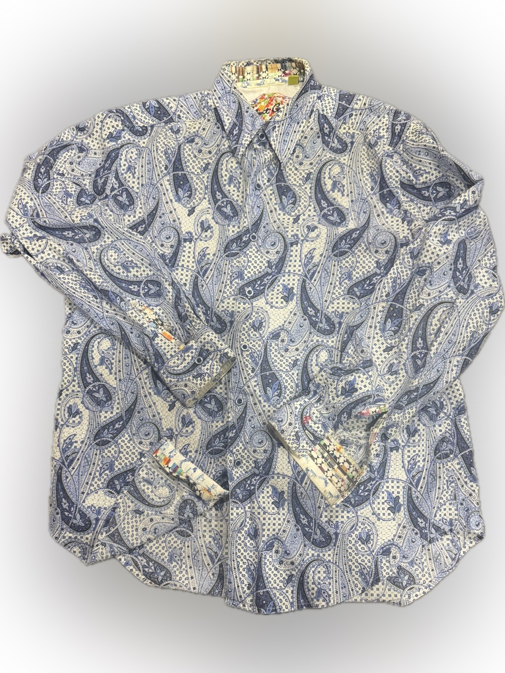 Robert Graham Blue and White Paisley Button-Down Shirt | Sz L